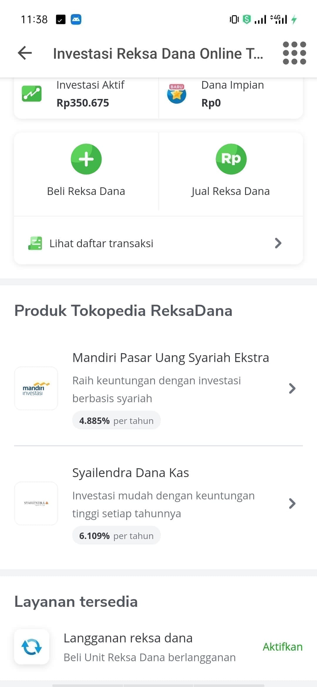 Tampilan Beranda tokopedia Reksadana