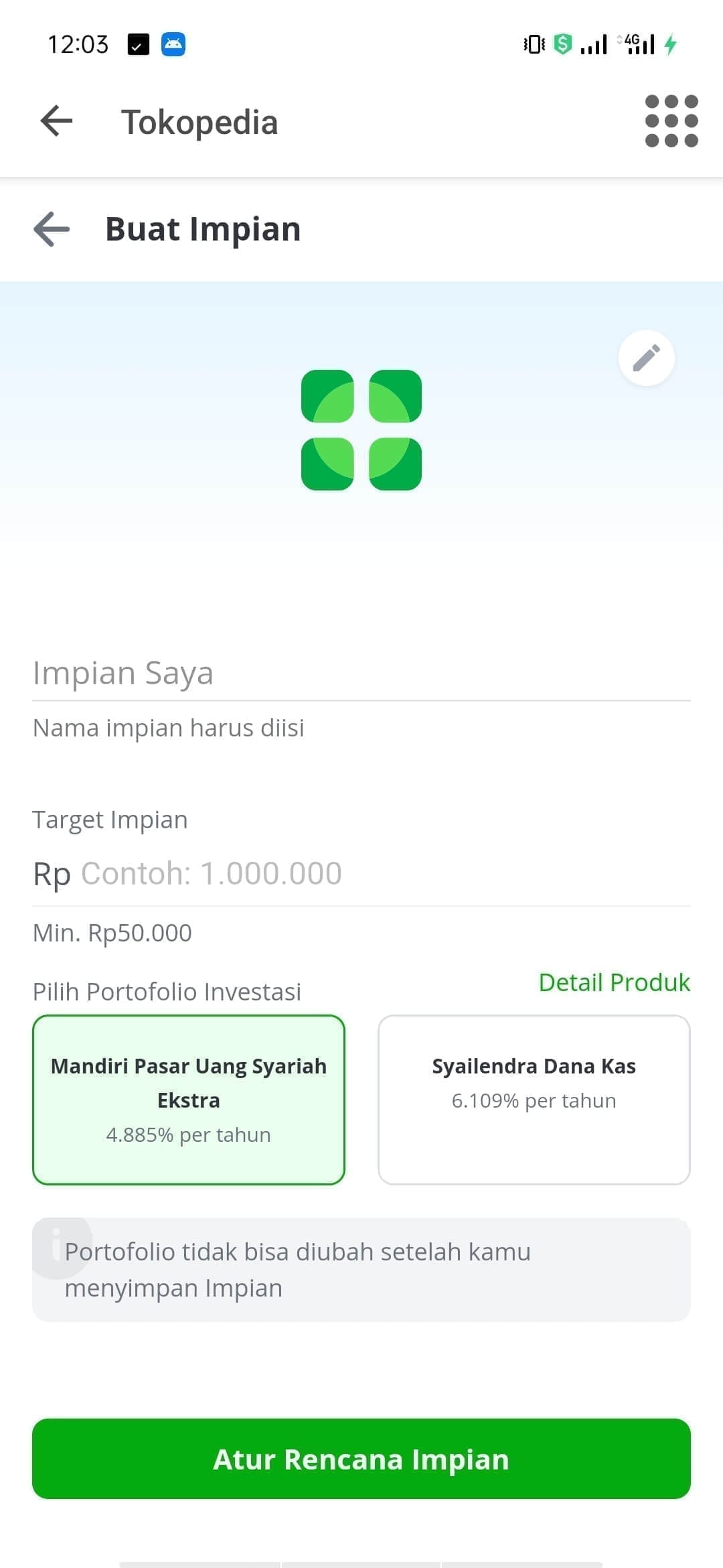 Fitur dana impian Tokopedia ReksaDana