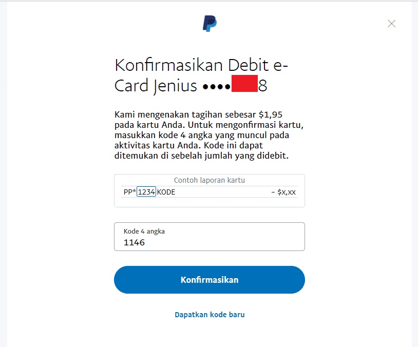 Step 12 - Cara verifikasi rekening Paypal dengan Jenius 