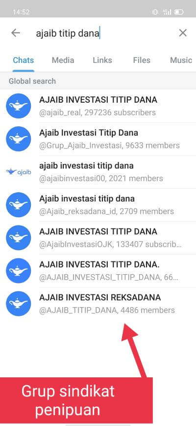 Grup Investasi Ajaib Penipuan Telegram