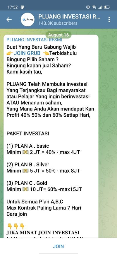 Penipuan investasi saham di telegram