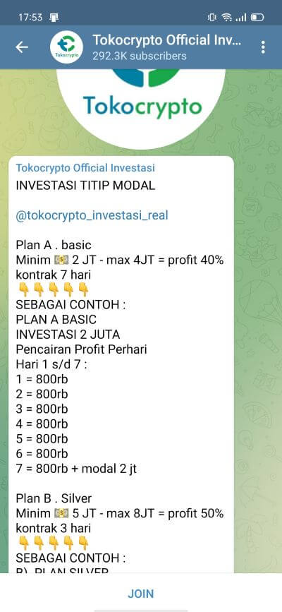 Grup telegram Tokocrypto penipuan