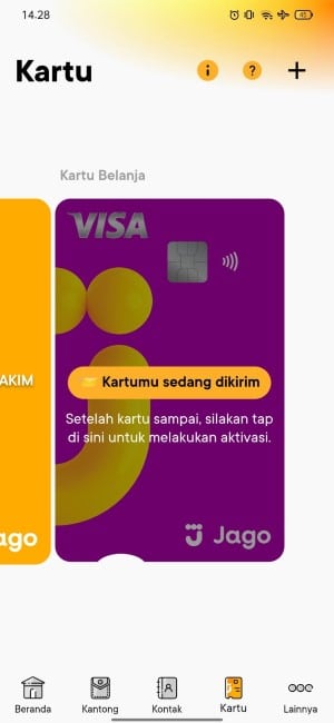 Kartu fisik Jago sedang dikirim