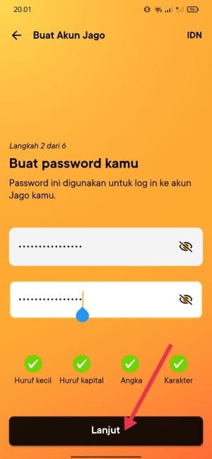 Langkah 2 Cara Daftar Bank Jago - Buat password Jago