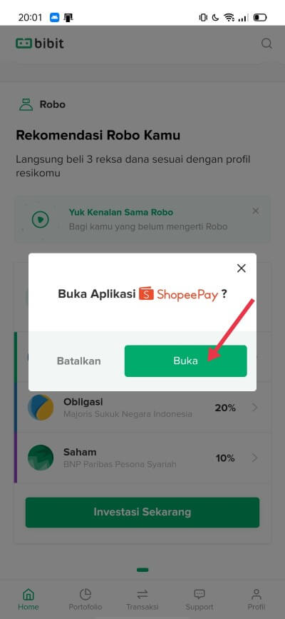 Buka aplikasi ShopeePay dari Bibit