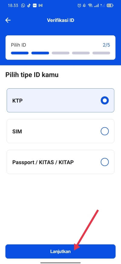 Pilih kartu identitas untuk verifikasi KYC di Pintu