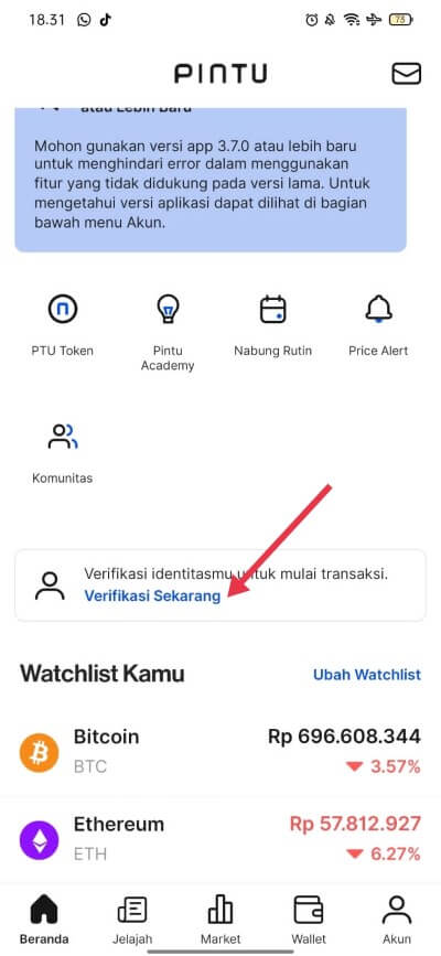 Verifikasi identitas KYC di Pintu aplikasi crypto terbaik dan termudah di Indonesia