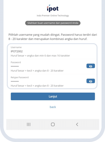 Buat username dan password akun IPOT online